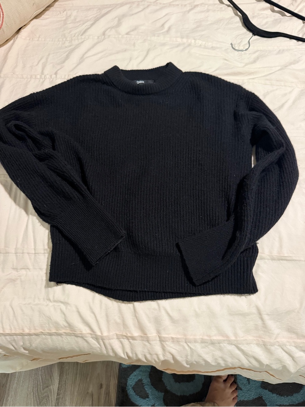 Quince Black Ribbed Crewneck Sweater